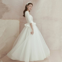 French light wedding dress satin slim super fairy long-sleeved retro spring 2022 new bride welcome dress