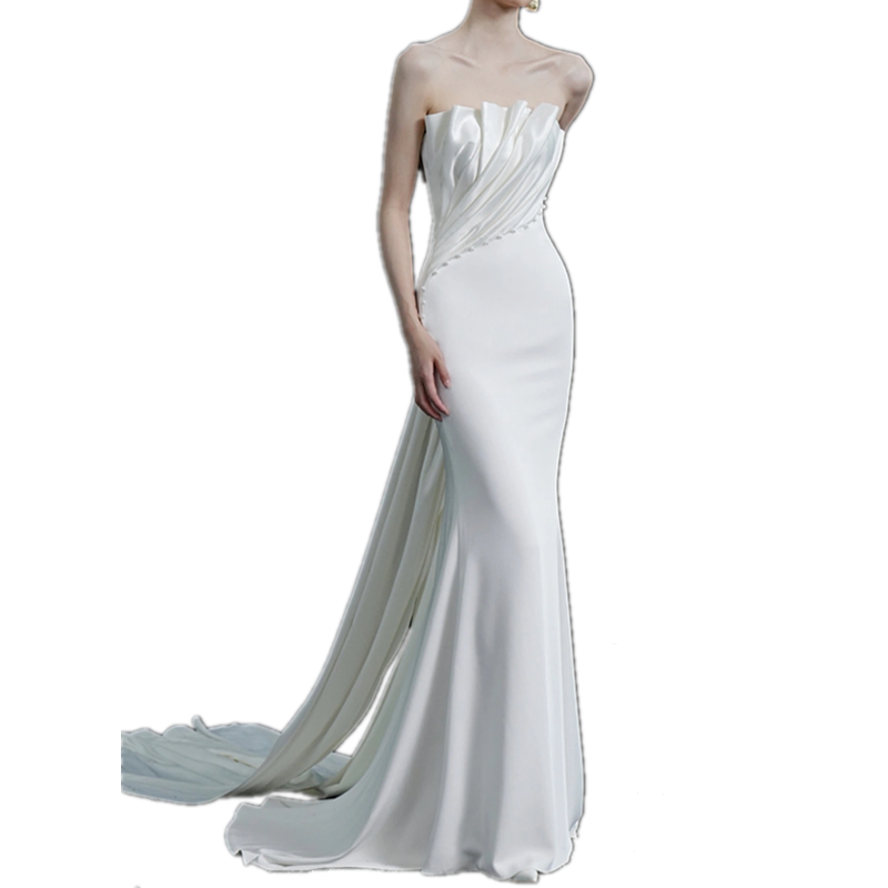 Tube top, white wedding dress for bride, fitted,  Tube top, white wedding dress for bride, fitted,