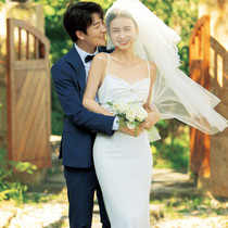 Suspender travel photo light wedding dress super fairy simple forest Korean engagement registration fishtail thin white dress summer