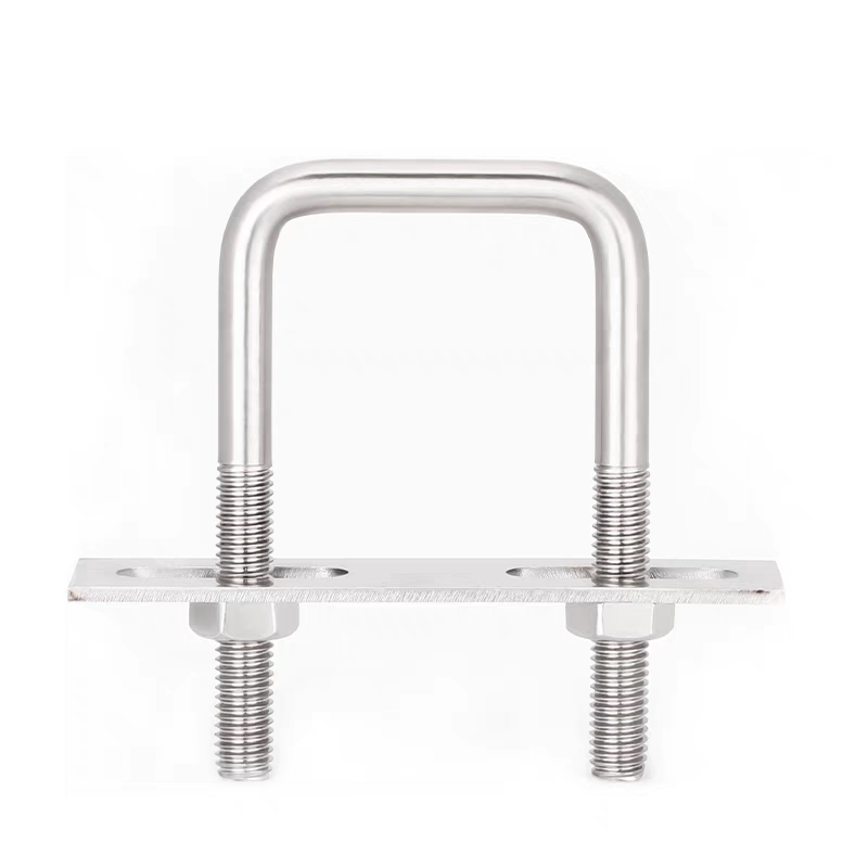 304 Stainless Steel Square Tube Clamp U-Shaped Bolt with Baffle Screw Buckle Riding Clamp Right-Angle Bracket Clamp