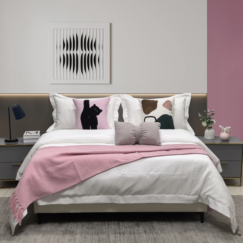 Exhibition Hall Model Room Furniture and Bedding Set for Teenagers, Wabi-Sabi Style Cream-Colored Soft Furnishings Multi-Piece Set