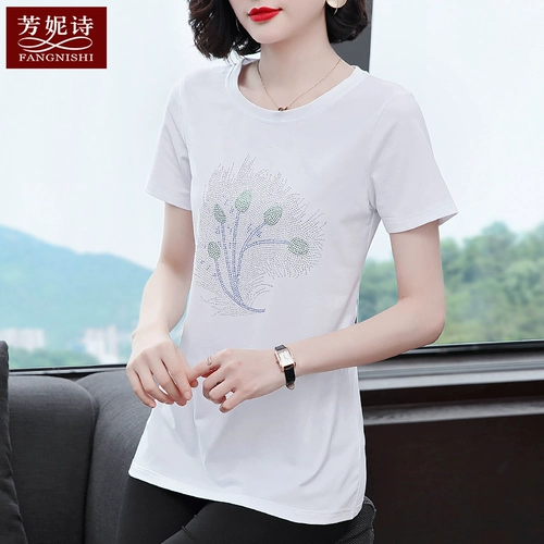 Хлопковая белая летняя длинная футболка для матери, 2021 года, большой размер, средней длины, короткий рукав