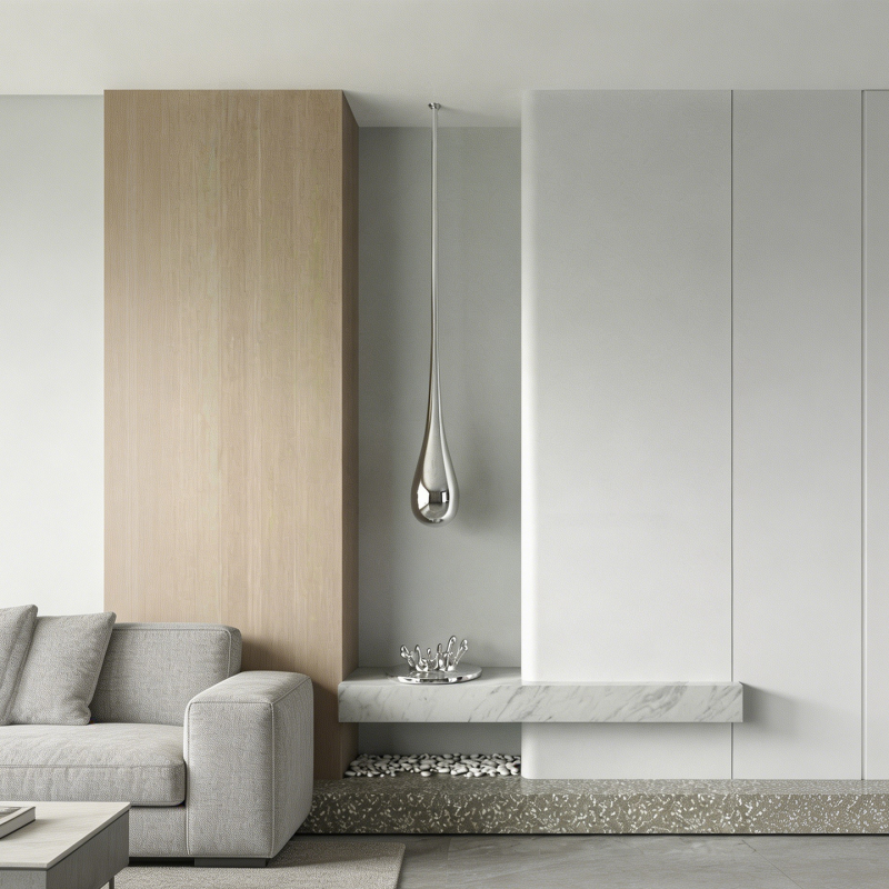 Modern Minimalist Silver Hanging Water Drop-Shaped Decorative Ornament for Hotel, Sales Office, Living Room, Bedroom, Creative Artwork