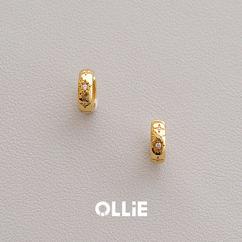 Ollie Is a Cat, Sterling Silver Hoop Zircon Earrings, Elegant Gold Earrings, Diamond-Shaped Small Hoop Earrings with a Sense of Design