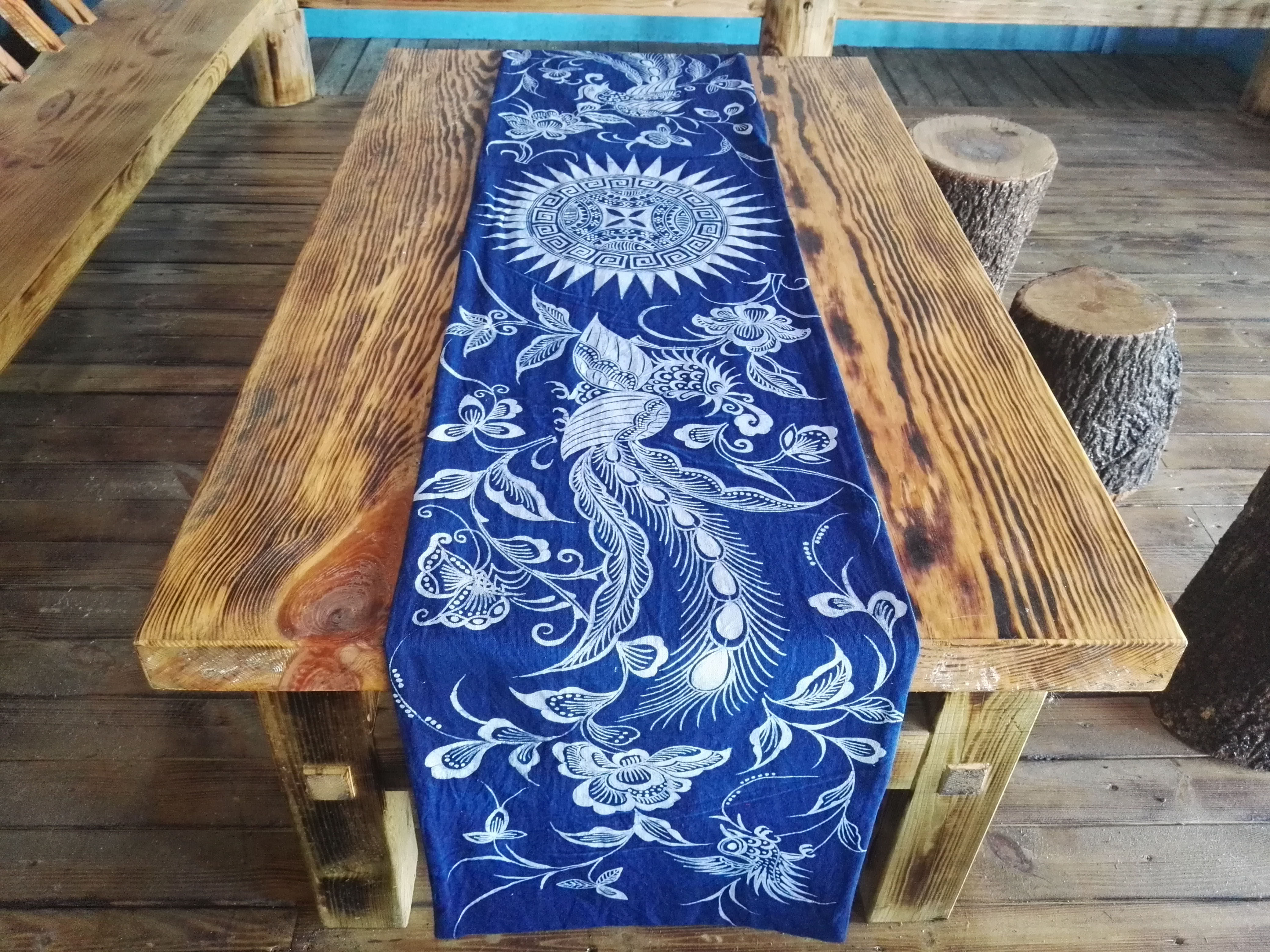 Guizhou wax and dyeing Danzhai Wax Dyeing Tea Flag Table Flag Bed Banner Table Cloth Tea Mat for processing Plant Dyeing Scarves
