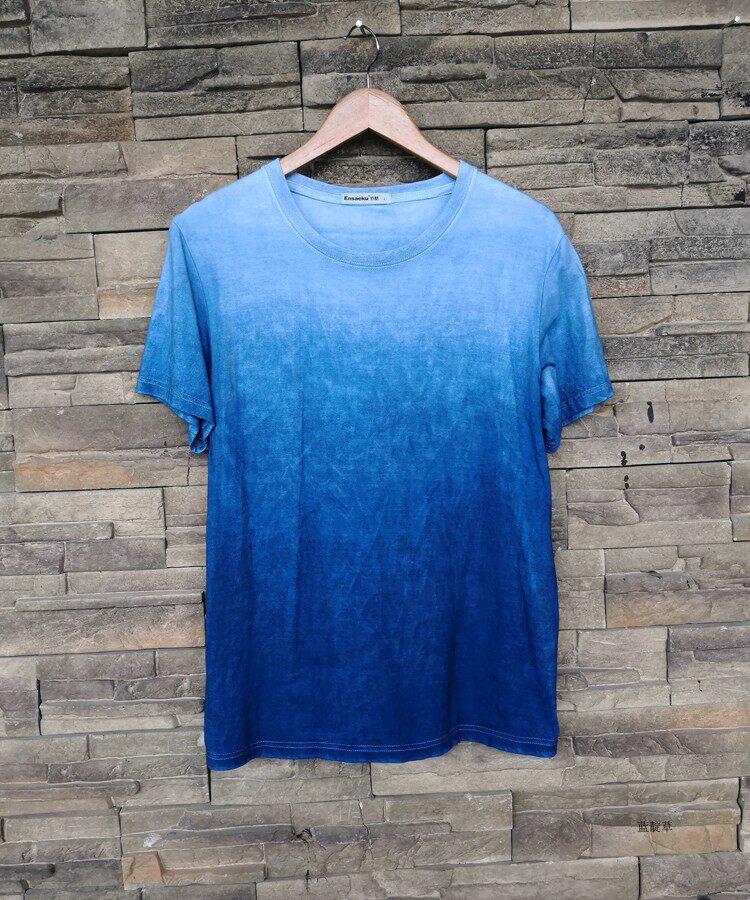 (Blue Indigo) Original Plant Blue Dye Indigo Batik Zdyeing t-shirt Custom Gradual Layer Blue Tanzhai Batik