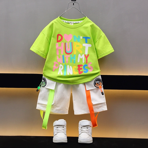 Комплект для мальчиков, детская летняя одежда, летние шорты, короткий рукав, в корейском стиле, в западном стиле