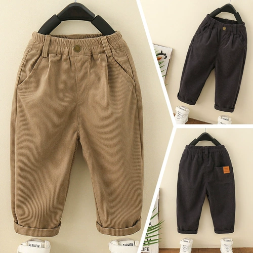 Детские штаны, вельветовые повседневные брюки для мальчиков для отдыха, осенние, в западном стиле
