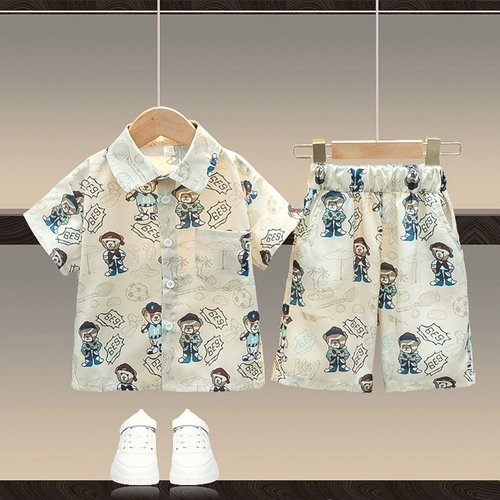 Летний комплект для мальчиков, рубашка, летняя детская летняя одежда для отдыха, в корейском стиле, короткий рукав