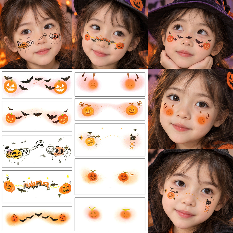 Halloween Children's Face Stickers Pumpkin Bat Makeup Stickers Safe and Odorless Party Cosplay Photo Tattoo Stickers