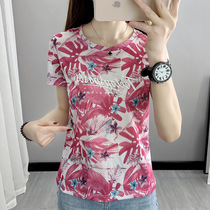 Prospecting outdoor quick-drying clothes womens short sleeves breathable thin print quick-drying T-shirt running fitness round neck half sleeve summer