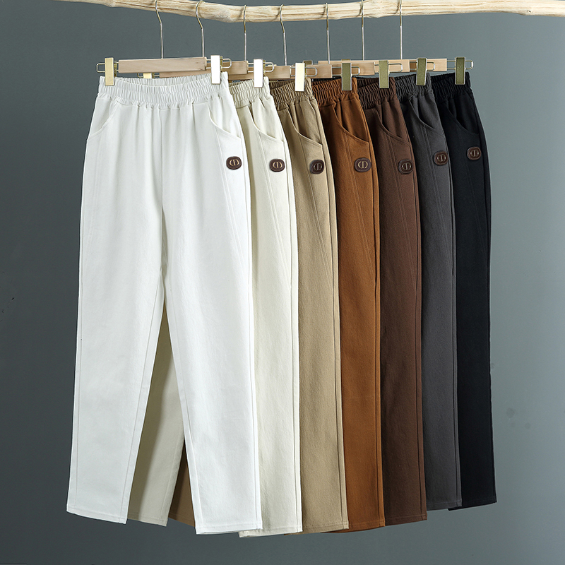 Rainbow Mom 2025 Spring/Summer New Cotton Casual Pants High Waist Straight Pants Plus Size Pants Elastic Waist Long Pants