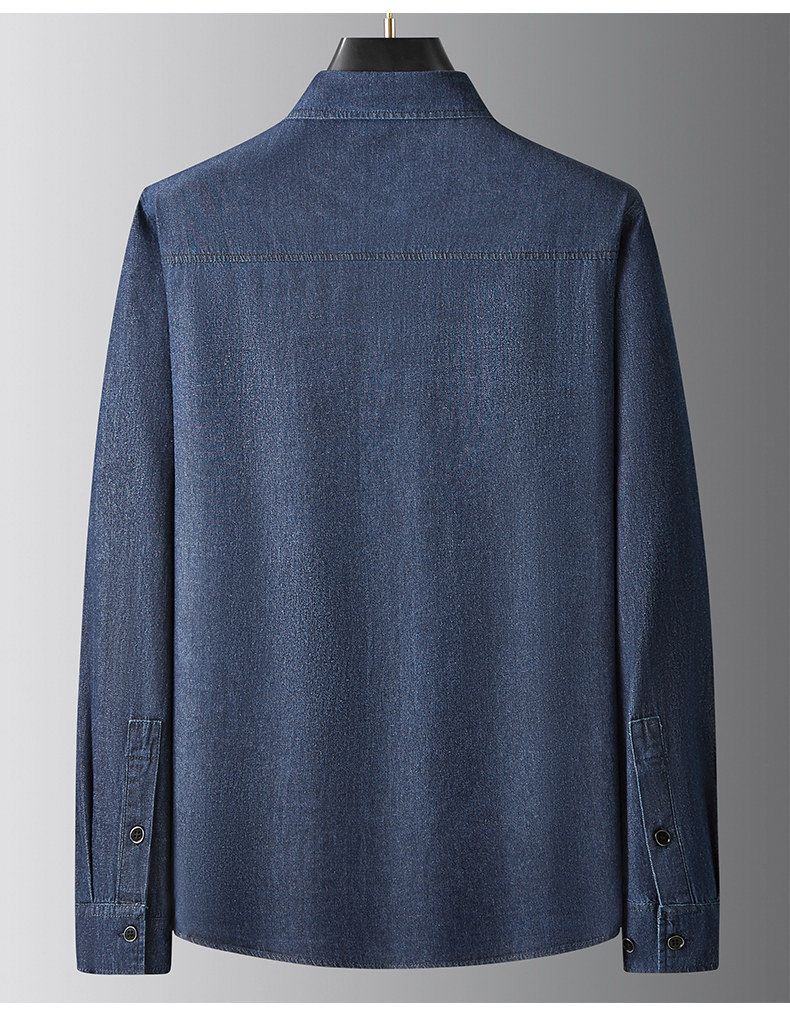 Джинсовая рубашка 纯棉牛仔衬衫男加肥加大码长袖上衣胖子宽松水洗衬衣秋季休闲外套 BAODUNWOLF