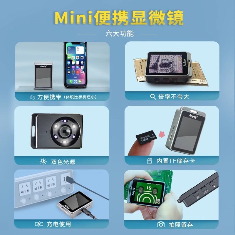 Ainiti Microscope Electronic Miniature Cube Magnifier 100X High Definition Genuine Digital Portable Handheld Small Convenient Mini High Magnification for Mobile Phone Circuit Repair Jewelry Antique Appraisal