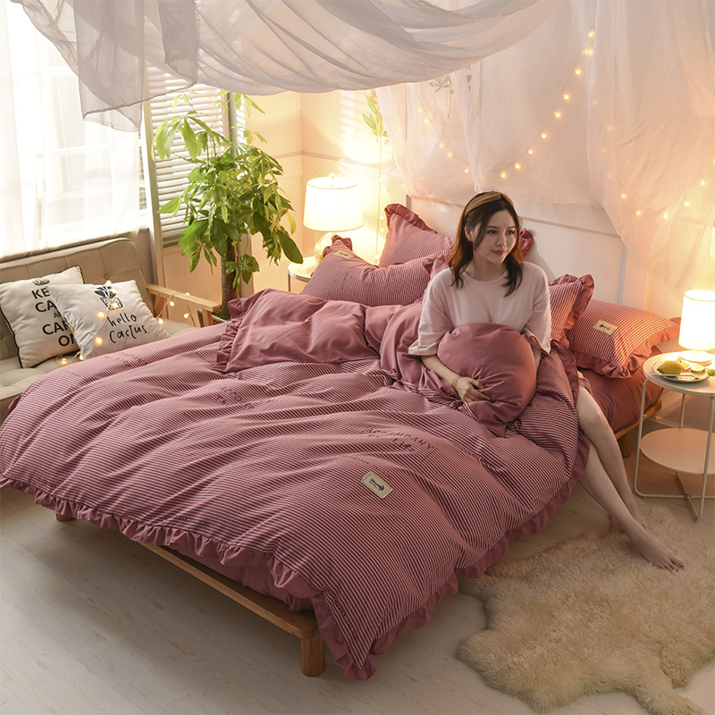 【换季清仓】裸睡四件套公主风针织棉网红床单被套单双人床上用品