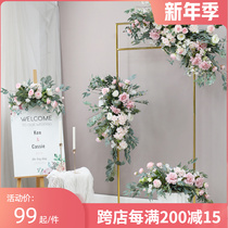 Pink wedding floral set wall-mounted arch flower row table flower water brand flower welcome area photography set simulation floral art