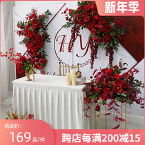 Western wedding decoration flower background wall arch hanging flower hotel welcome area layout road guide flower table flower venue layout
