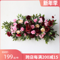 Wedding scene layout simulation flower row arches hanging flower stage background wall decoration props floral rose silk flower