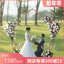 Wedding road guide flower row arches outdoor wedding simulation flower wall arches square pavilion round pavilion ceremony silk flower table flower