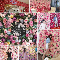 Simulated flower wall background wall Fake flower silk flower wedding flower wall Wedding background decoration photo rose net red decoration
