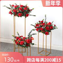 New red rose wedding floral set wedding props window decoration welcome ornaments geometric road guide iron art
