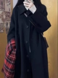 Демисезонное длинное черное шерстяное пальто, в корейском стиле, подходит для подростков, изысканный стиль