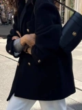 Короткий костюм, черное демисезонное удерживающее тепло шерстяное пальто, подходит для подростков, изысканный стиль