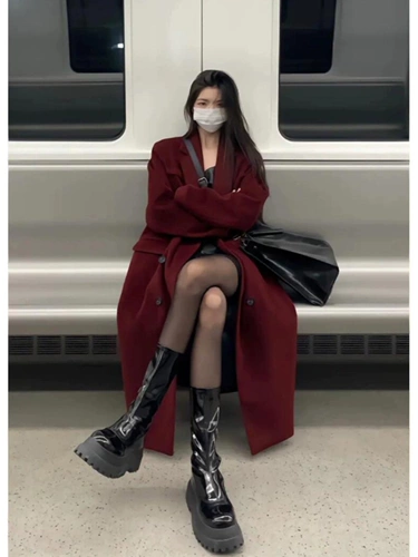 Длинное зимнее шерстяное пальто, изысканный стиль, увеличенная толщина, средней длины