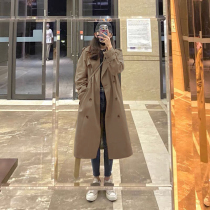 Khaki windbreaker womens long 2021 Spring and Autumn new little man temperament Korean temperament over knee jacket