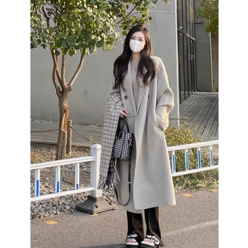 Демисезонное длинное шерстяное пальто, изысканный стиль, подходит для подростков