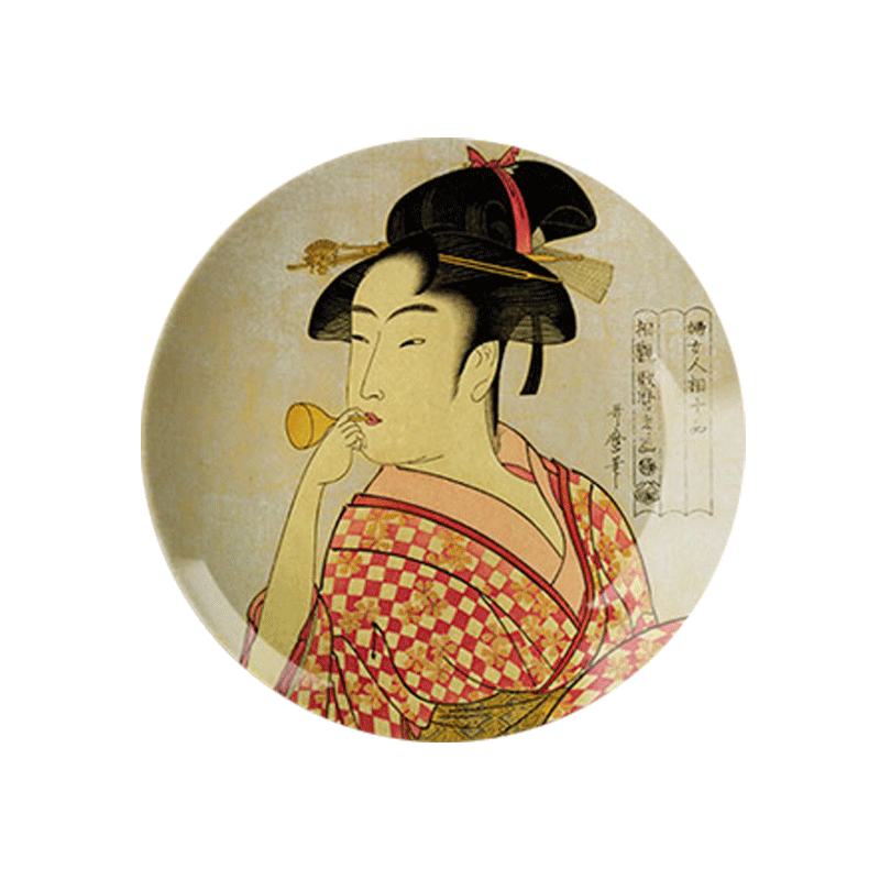 14英寸喜多川歌麿陶瓷盤日式浮世繪美人畫客廳掛盤壁飾裝飾盤子