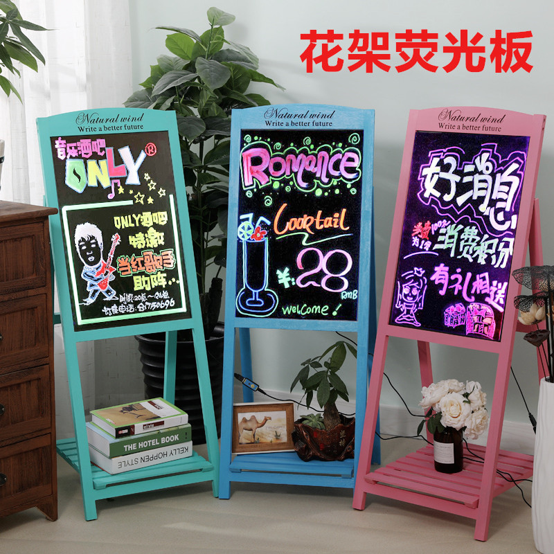 LED luminous billboard wooden blackboard flower stand fluorescent board commercial handwriting screen charging flash vertical billboard