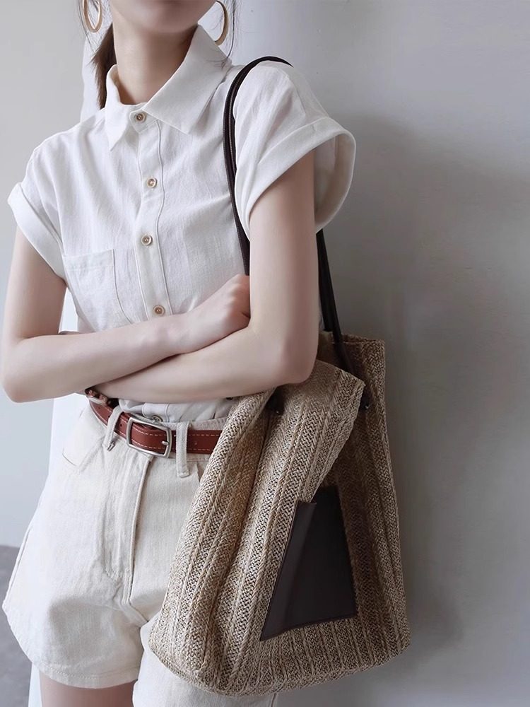 Sexy shirt, french style, cotton and linen, polo collar