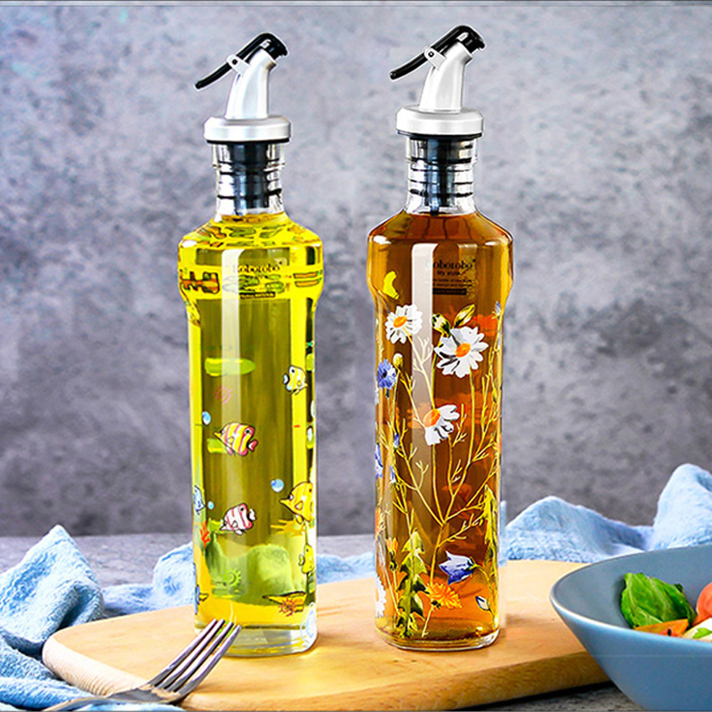 Home Glass Oil Bottle Oil Jug Anti-Leaking Soy Sauce Vinegar Bottle Suit Kitchen Oil Tank Creative Aroma Oil Bottle Seasonings Bottle