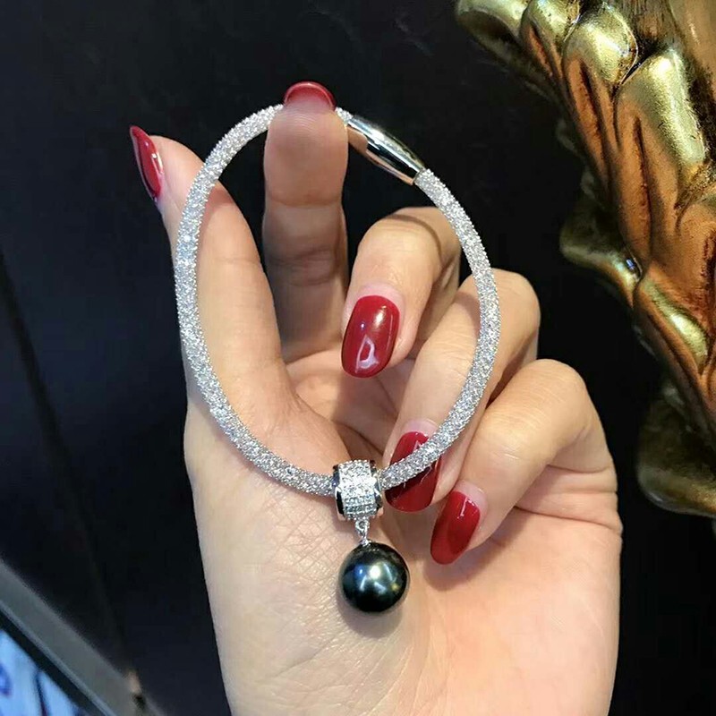 Pearl Bird 14-15mm Tahitian Perfect Round Highlight Flawless Seawater Black Bead Bracelet for Girlfriend 2023 New Style