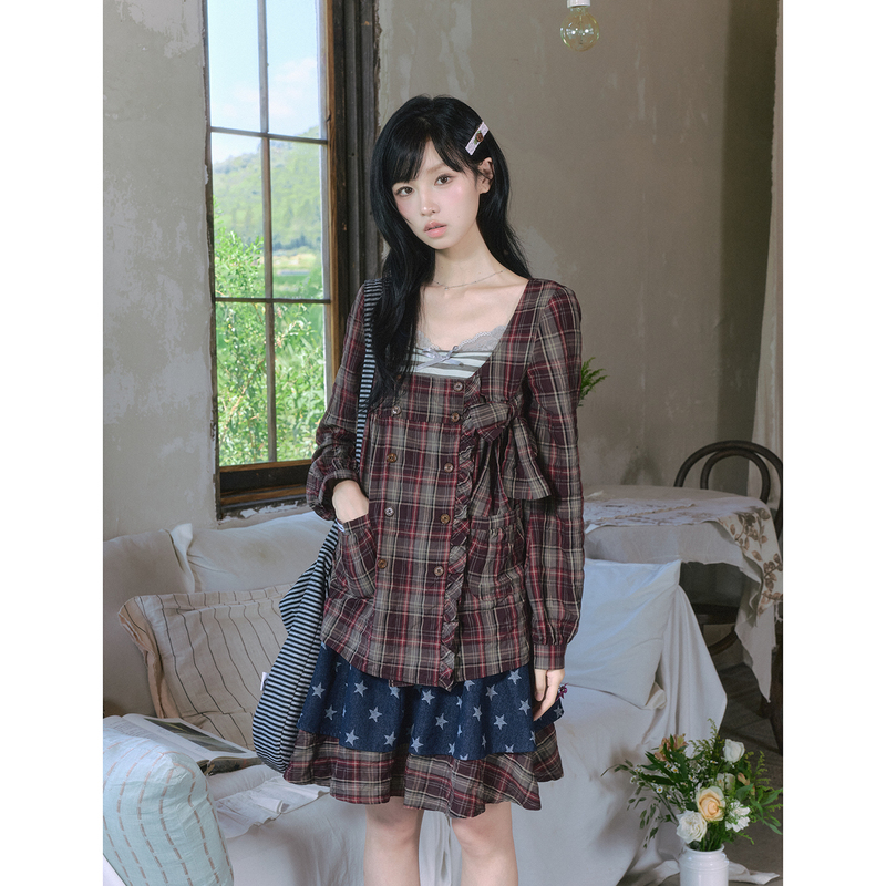 Geng Dou Story: Sage Bell * Mori-Style Outfit Design, Shirt Dress Layered with Skirt Set, Loose and Slimming