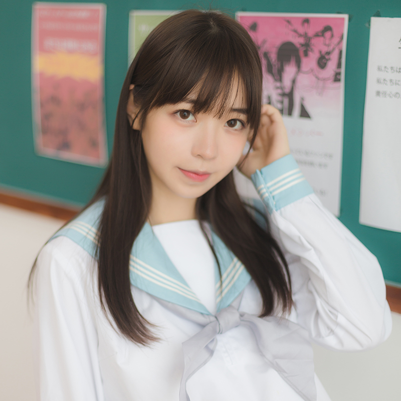 【清仓特价包邮】 日本学生关西襟侧开赤领/水色领白三本中间服