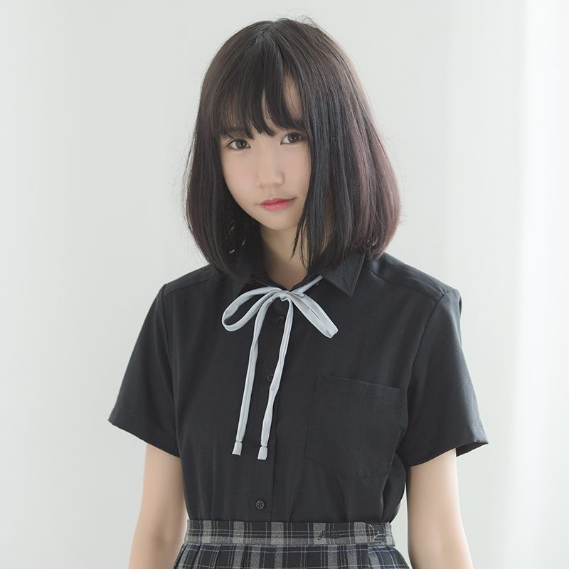 【现货】黑色学生女短袖衬衫白领商务尖领 kyouko JK制服百搭帅气