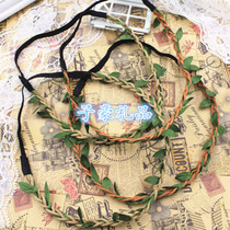 Forest womens hair accessories headdress Korean jewelry wreath DIY material accessories green leaf rope hairband 1