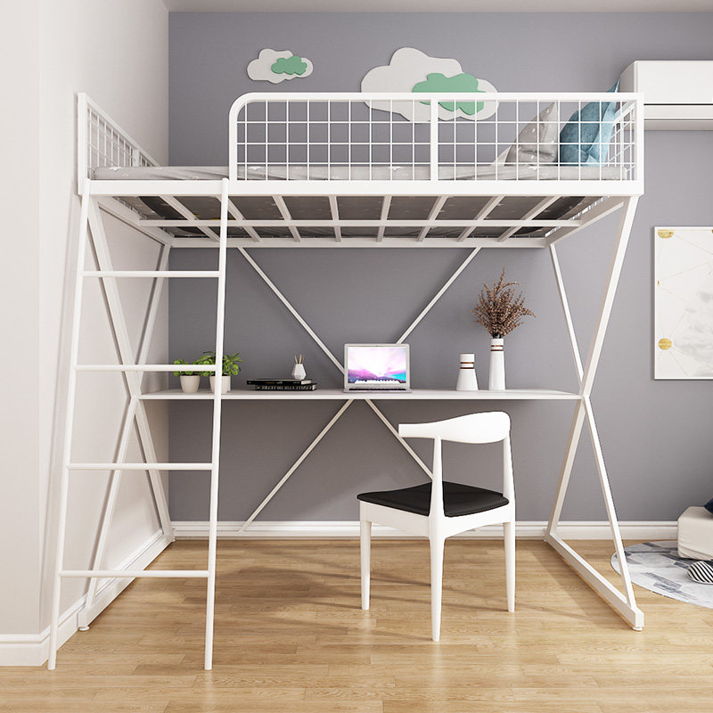 Iron raised bed space-saving loft bed high and low iron frame bed student dormitory small apartment multi-function loft