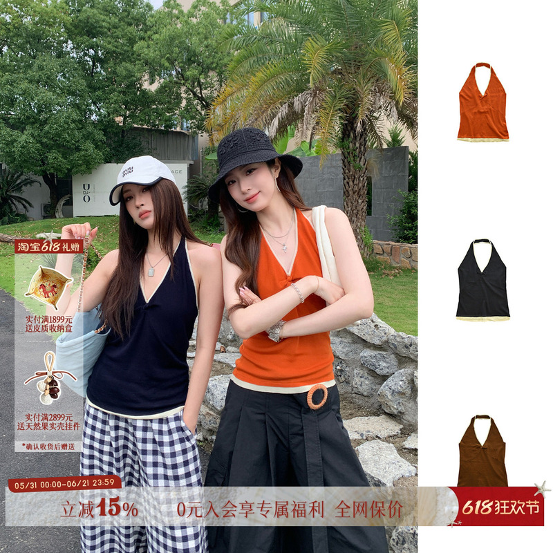 [New Product] Manzanilla Designer Brand Color-Block Halter Neck Tank Top Dearsocute Boutique