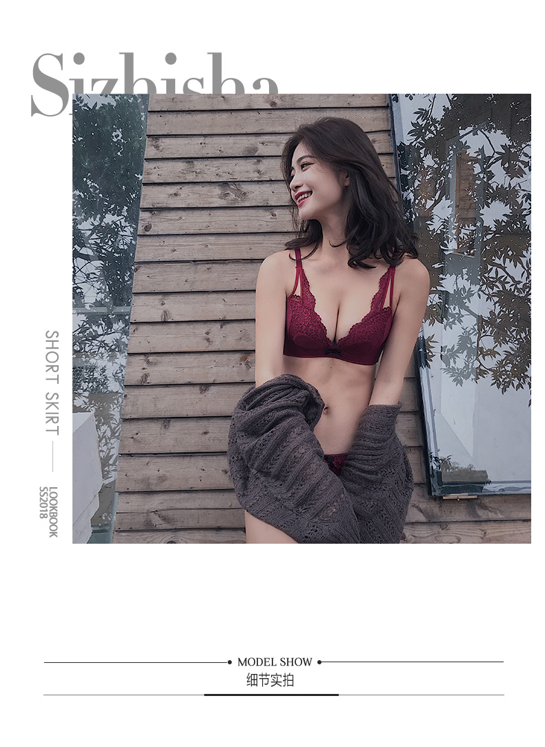 Silky Lace gợi cảm rỗng vai cố định dây đeo rượu vang đỏ không có vòng thép đồ lót phụ nữ thu thập điều chỉnh áo ngực áo lót cho con bú