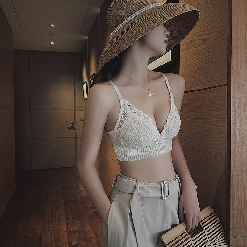 Underwear women's summer small chest thin summer non-rimmed gathered anti-sagging bra Adjustment type flat chest special bra