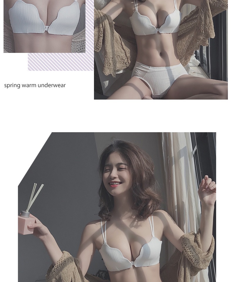 [Thiết kế ban đầu] áo ngực khóa trước gợi cảm tụ tập mà không có vành làm đẹp đồ lót đặt ngực nhỏ để nhận sữa - Bộ đồ lót quần chip dễ thương