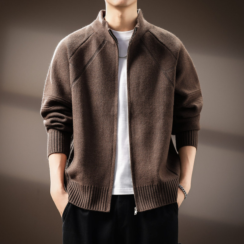 High-End 930g Heavyweight Cardigan Sweater Men's Jacket Autumn and Winter Loose Lazy Style American Casual Zip-Up Knitwear