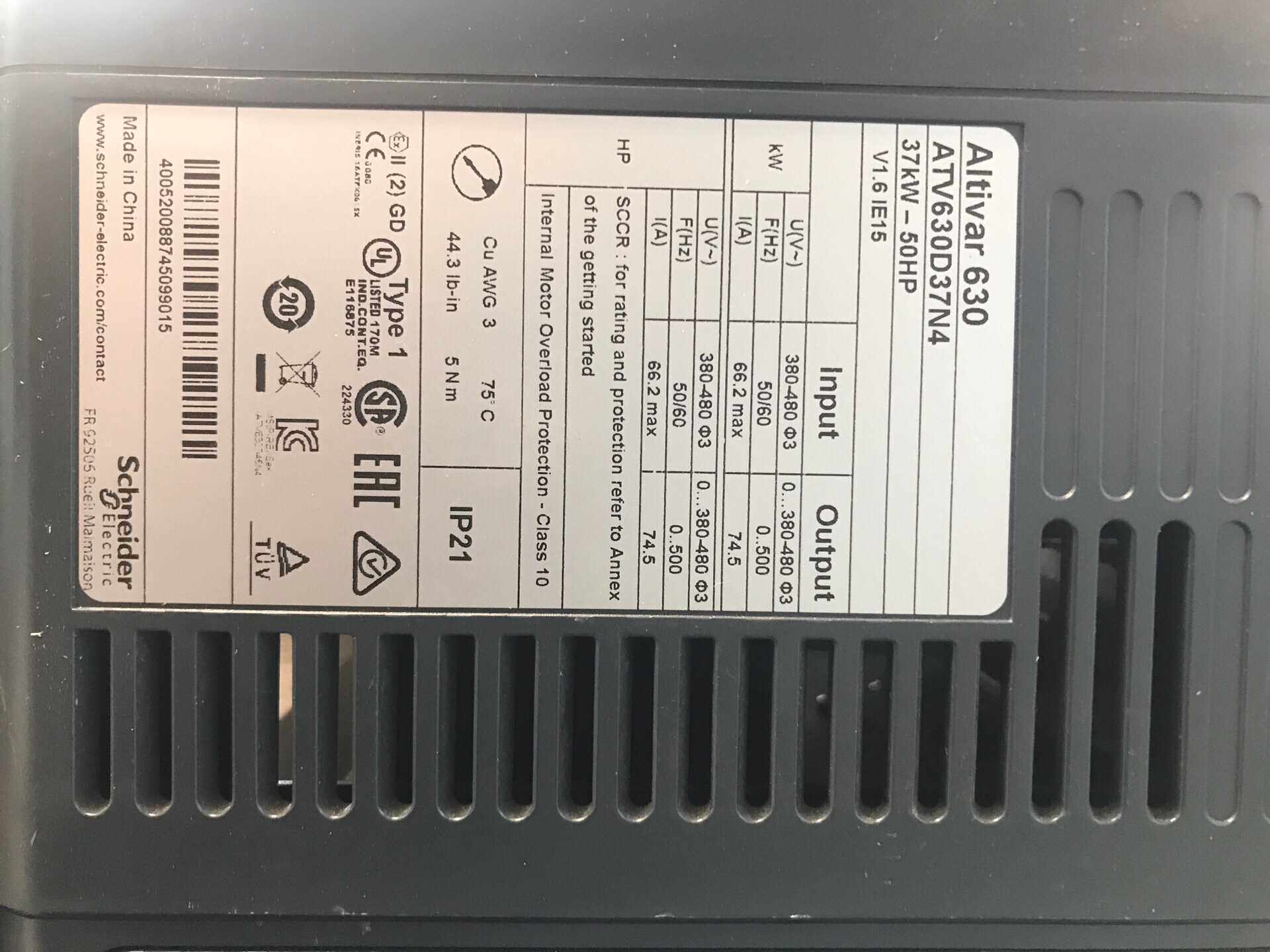 Schneider Inverter ATV630C25N4 warranty one year can be opened to increase the power of 250KW company shop