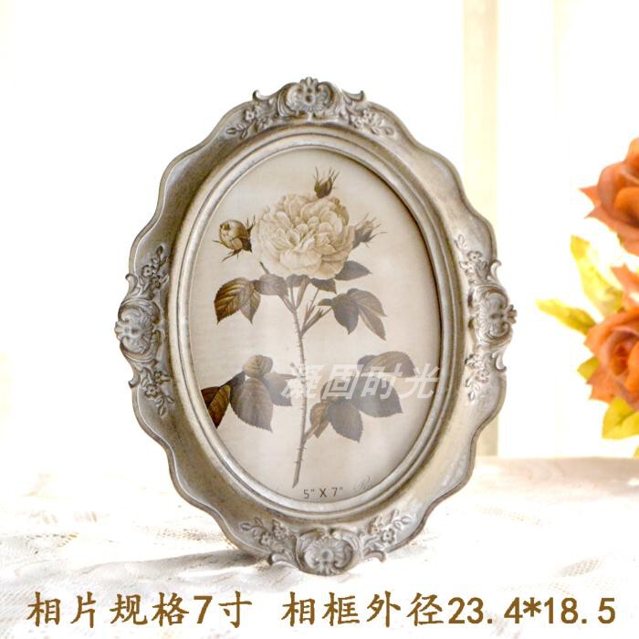 Oval Resin Photo Frame Tabletop Display 7inch Photo Frame European Style American Style Blue Wood Color Vintage Distressed