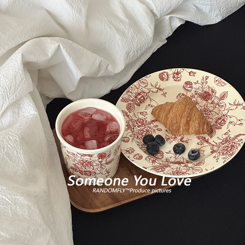 ins Vintage-Style Dinner Plate, Afternoon Tea Dessert Plate, Pasta Rice Bowl, Floral High-Value Single-Serving Set, Niche Design