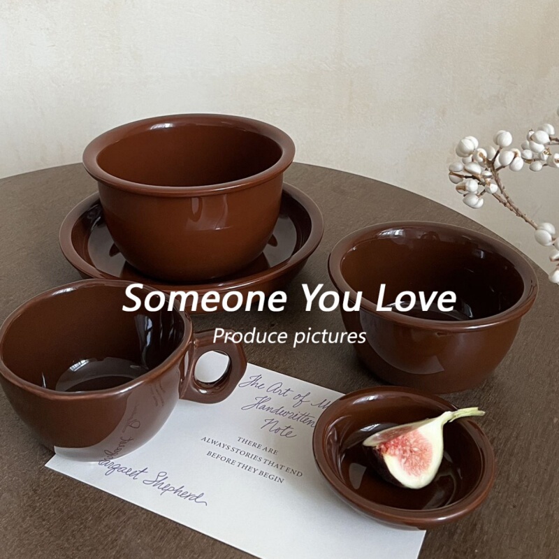 Meilade Vintage-Style Brown Bowl and Plate Set for Home Use, Rice Bowl, Noodle Bowl, Dish Plate, ins Style, Unique Single-Serving Tableware Meilade Vintage-Style Brown Bowl and Plate Set for Home Use, Rice Bowl, Noodle Bowl, Dish Plate, ins Style, Unique Single-Serving Tableware