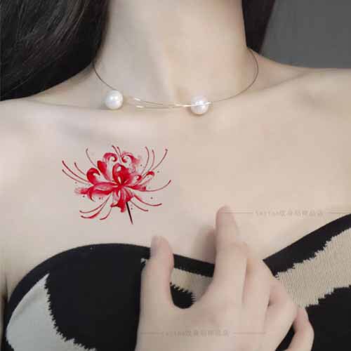 Original Biana Flower Tattoo Sticker Waterproof for Women Long-Lasting Realistic Scar Covering Sexy Manjusha Flower Collarbone Tattoo Sticker